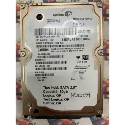 Hard Hard Disk Usato Funzionante 100% Ok SATA 2,5" 80GB SEAGATE ST980813AS 9S5132-621 3.AHE 09157 WU