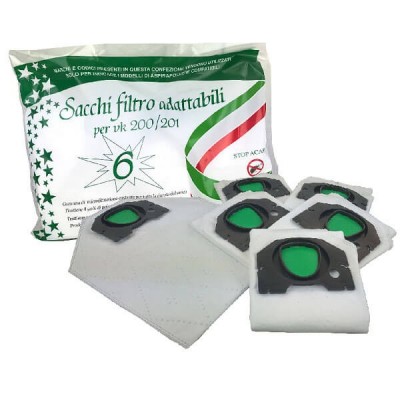 Confezione 6 Sacchi in microfibra Adattabili per Folletto VK200 VK201