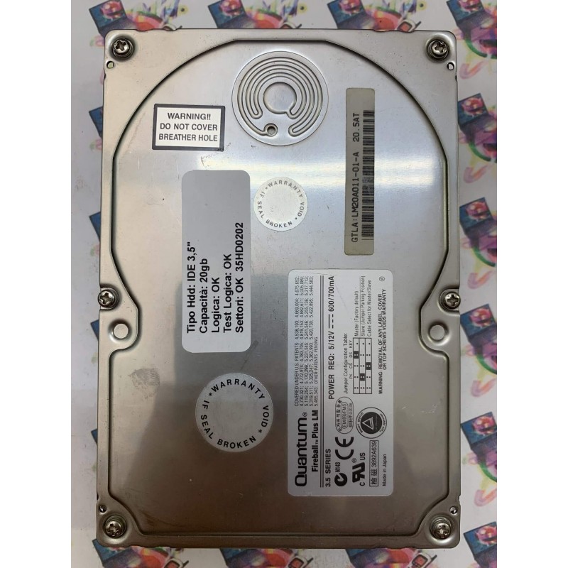 Hard Disk Usato Funzionante 100% Ok IDE 3,5" 20gb QUANTUM FIREBALL PLUS LM LM20A011-01-A