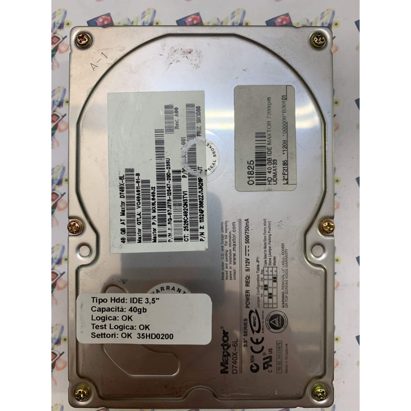 Hard Disk Usato Funzionante 100% Ok IDE 3,5" 40gb MAXTOR D740X-6L MX6L040J2 19K1568