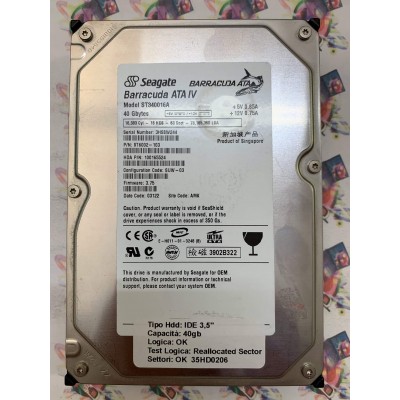 Hard Disk Usato Semifunzionante IDE 3,5" 40gb SEAGATE ST340016A 9T6002-103 3.75 03122 AMK