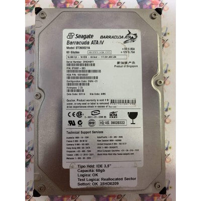 Hard Disk Usato Semifunzionante IDE 3,5" 60gb SEAGATE ST360021A 9T6001-303 7.73 03114 AMK