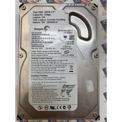 Hard Disk Usato Semifunzionante SATA 3,5" 160gb SEAGATE ST3160812AS 9BD132-302 3.AAD 06253 WU