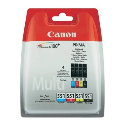 Kit 4 Cartucce Originali Canon 6509B009 CLI551 11ml 350 Pagine BK C M Y Nero Ciano Magenta Yellow