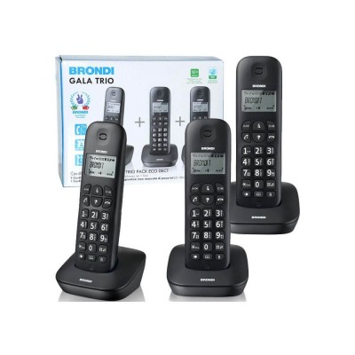 Telefono Cordless Brondi Gala Trio Nero Digital Dect GAP Eco Dect Confezione 3 Pezzi