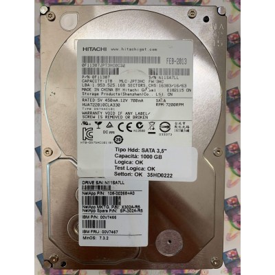 Hard Disk Usato Funzionante 100% Ok SATA 3,5" 1000gb HITACHI HUA722010CLA330 0F11387 JPT3HC 3HC FEB-2013