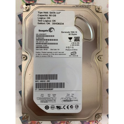 Hard Disk Usato Funzionante 100% Ok SATA 3,5" 80gb SEAGATE ST380815AS 9CY131-021 3.CHH 09153 SU