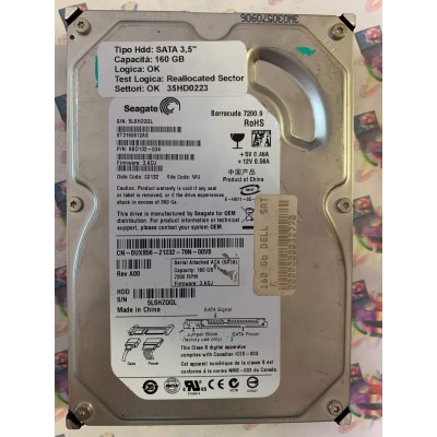 Hard Disk Usato Semifunzionante SATA 3,5" 160gb SEAGATE ST3160812AS 9BD132-034 3.ADJ 08132 WU