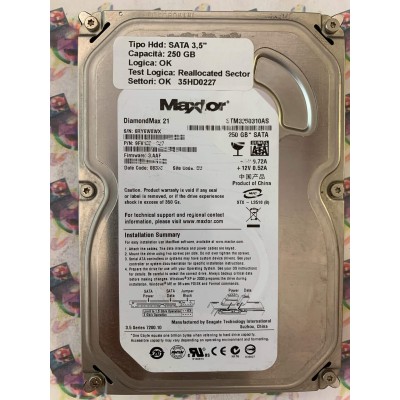 Hard Disk Usato Semifunzionante SATA 3,5" 250gb MAXTOR STM3250310AS 9FV132-327 3.AAF 08376 SU