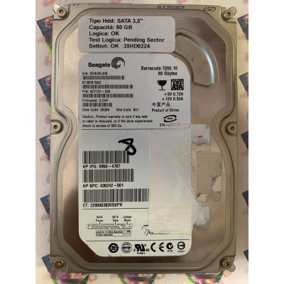 Hard Disk Usato Semifunzionante SATA 3,5" 80gb SEAGATE ST380815AS 9CY131-020 3.CHF 08366 WU