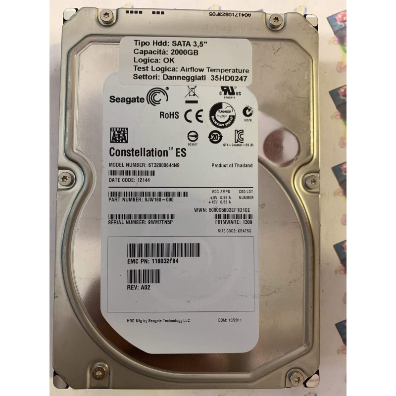 Hard Disk Usato Semifunzionante SATA 3,5" 2000gb SEAGATE ST32000644NS 9JW168-090 1309 KRATSG