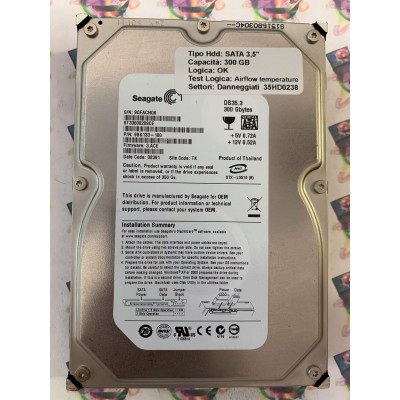 Hard Disk Usato Semifunzionante SATA 3,5" 300gb SEAGATE ST3300820SCE 9BK133-180 3.ACE 08391 TK