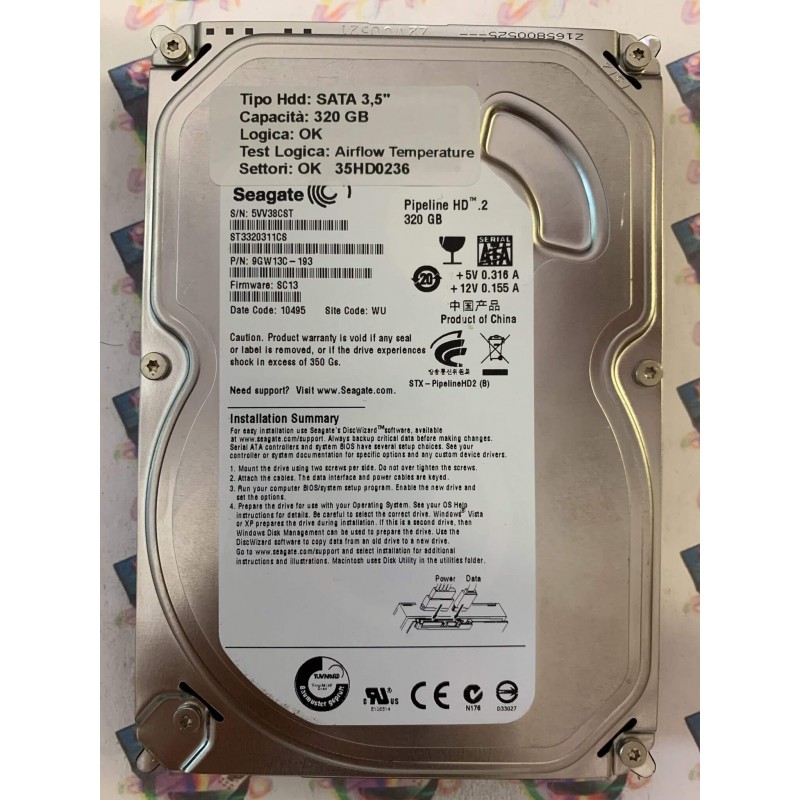 Hard Disk Usato Semifunzionante SATA 3,5" 320gb SEAGATE ST3320311CS 9GW13C-193 SC13 10495 WU