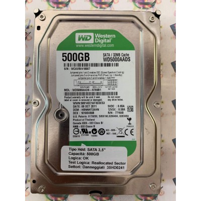 Hard Disk Usato Semifunzionante SATA 3,5" 500gb WESTERN DIGITAL WD5000AADS WD5000AADS-67S9B1 HBNNHT2AHN 1010SV698 771640 08 OCT