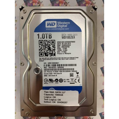 Hard Disk Usato Funzionante 100% Ok SATA 3,5" 1000gb WESTERN DIGITAL WD10EZEX WD10EZEX-00RKKA0 EHNNNV2CH 5R04K0FK9 771824 26 JU
