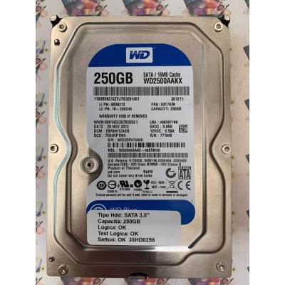 Hard Disk Usato Funzionante 100% Ok SATA 3,5" 250gb WESTERN DIGITAL WD2500AAKX WD2500AAKX-08ERMA0 EBRNHT2AEB 7E04RPTM4 771640 2
