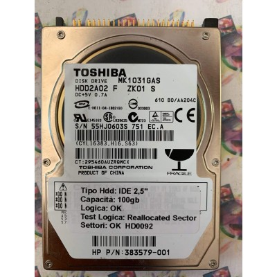 Hard Disk Usato Semifunzionante IDE 2,5" 100GB TOSHIBA MK1031GAS HDD2A02 F ZK01 S