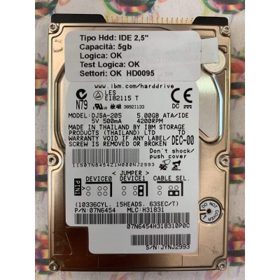 Hard Hard Disk Usato Funzionante 100% Ok IDE 2,5" 5GB IBM DJSA-205 07N6454 H31831 DEC-00