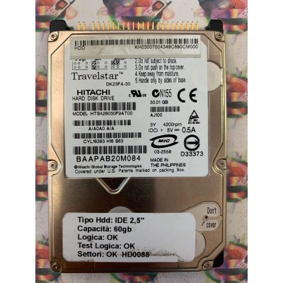 Hard Hard Disk Usato Funzionante 100% Ok IDE 2,5" 60GB HITACHI HTS428030F9AT00 AJ100