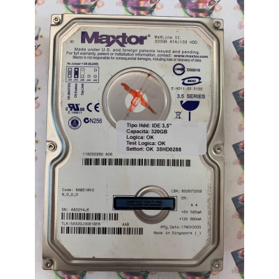 Hard Disk Usato Funzionante 100% Ok IDE 3,5" 320gb MAXTOR MAXLINE II 5A320J00818E6 RAM51WV0 17 NOV 2005