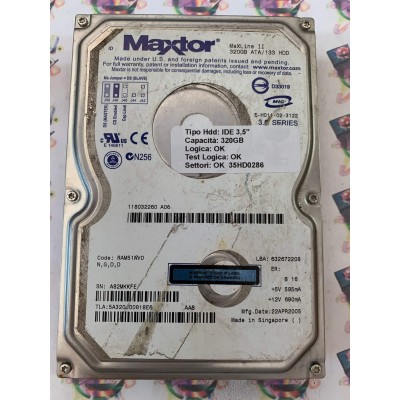 Hard Disk Usato Funzionante 100% Ok IDE 3,5" 320gb MAXTOR MAXLINE II 5A320J00818E6 RAM51WV0 22 APR 2005
