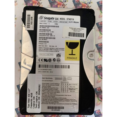 Hard Disk Usato Funzionante 100% Ok IDE 3,5" 4,3gb SEAGATE ST34311A 9M9002-030 6.01 0012 SZ
