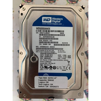 Hard Disk Usato Funzionante 100% Ok SATA 3,5" 500gb WESTERN DIGITAL WD5000AAKX WD5000AAKX-603CA0 HANNHVJCH 00023L8C5 771640 18 