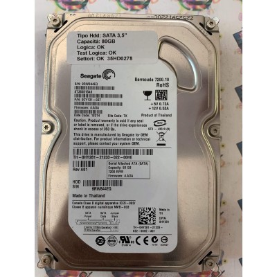 Hard Disk Usato Funzionante 100% Ok SATA 3,5" 80gb SEAGATE ST380815AS 9CY131-037 4.ADA 10314 TK