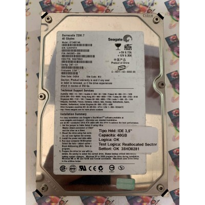 Hard Disk Usato Semifunzionante IDE 3,5" 40gb SEAGATE ST340014A 9W2005-306 3.54 04264 WU
