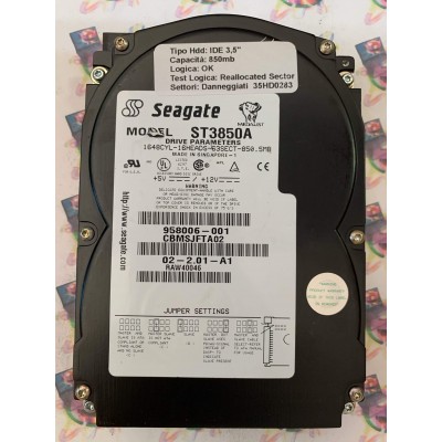 Hard Disk Usato Semifunzionante IDE 3,5" 850MB SEAGATE ST3850A 958006-001 CBMSJFTA02 02-2.01-A1 RAW40046