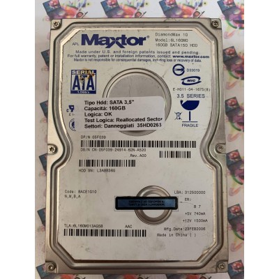 Hard Disk Usato Semifunzionante SATA 3,5" 160gb MAXTOR 6L160M0 6L160M013AG5B BACE1G10 26 FEB 2006