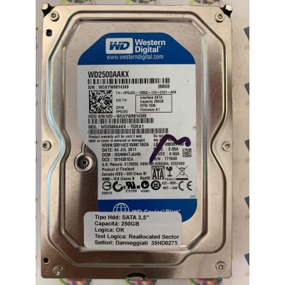 Hard Disk Usato Semifunzionante SATA 3,5" 250gb WESTERN DIGITAL WD2500AAKX WD2500AAKX-753CA1 HGNNHTJAHN 1014301C4 771640 04 JUL