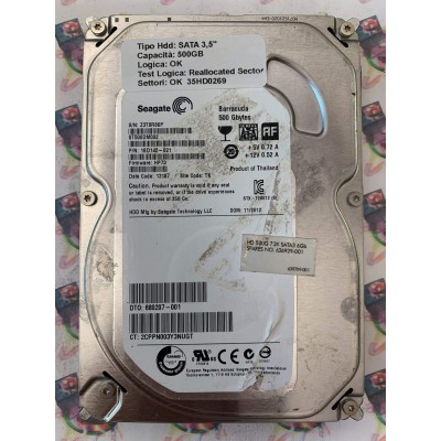 Hard Disk Usato Semifunzionante SATA 3,5" 500gb SEAGATE ST500DM002 1BD142-021 HP73 13187 TK