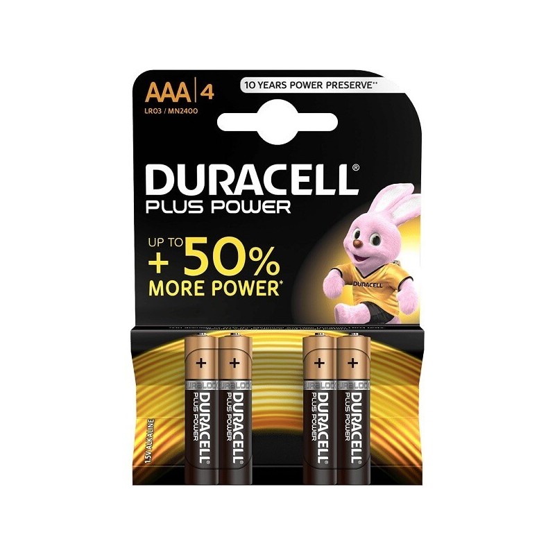 Blister 4 Batterie Duracell AAA LR03 MN2400 Ministilo 1,5v Plus Power