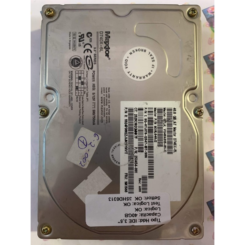 Hard Disk Usato Funzionante 100% Ok IDE 3,5" 40gb MAXTOR D740X-6L MX6L040J2 19K1568 A00