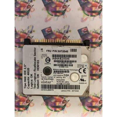 Hard Disk Usato Semifunzionante IDE 2,5" 40GB HITACHI 1A6HA1E2XS46 08K1541 21 JUL 2005