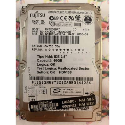 Hard Disk Usato Semifunzionante IDE 2,5" 60GB FUJITSU MHT2060AT CA06297-B226000B 2005-04