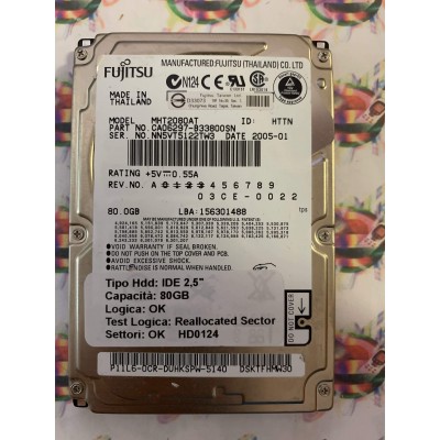 Hard Disk Usato Semifunzionante IDE 2,5" 80GB FUJITSU MHT2080AT CA06297-B33800SN 2005-01
