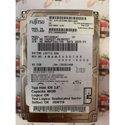 Hard Disk Usato Semifunzionante IDE 2,5" 80GB FUJITSU MHT2080AT CA06297-B438000T 2005-03