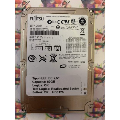 Hard Disk Usato Semifunzionante IDE 2,5" 80GB FUJITSU MHW2080AT CA06821-B39300SN 04-2008