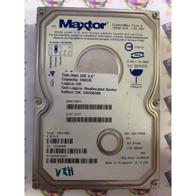 Hard Disk Usato Semifunzionante IDE 3,5" 160gb MAXTOR 6Y160P0042241 MA6Y160P0 YAR41BW0 12 JAN 2004