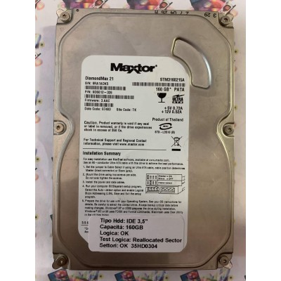 Hard Disk Usato Semifunzionante IDE 3,5" 160gb MAXTOR STM3160215A 9DS012-326 3.AAC 07483 TK