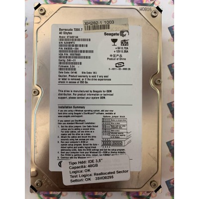 Hard Disk Usato Semifunzionante IDE 3,5" 40gb SEAGATE ST340014A 9W2005-004 3.04 04146 WU