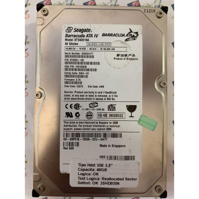 Hard Disk Usato Semifunzionante IDE 3,5" 40gb SEAGATE ST340016A 9T6002-132 3.75 03273 AMK