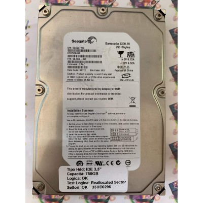 Hard Disk Usato Semifunzionante IDE 3,5" 750gb SEAGATE ST3750840A 9BJ038-065 3.AAD 08172 WU
