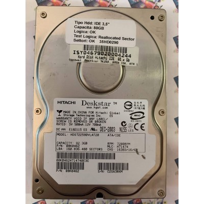 Hard Disk Usato Semifunzionante IDE 3,5" 80gb HITACHI HDS722580VLAT20 08K0462 H71474 DEC-2003