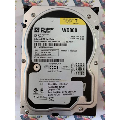 Hard Disk Usato Semifunzionante IDE 3,5" 80gb WESTERN DIGITAL WD800 WD800LB-07DNA2 HSBHCTJAH 28 NOV 2003