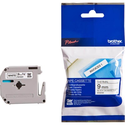Nastro Originale Brother M-K221BZ M-K221 9mm 8 metri Nero su Bianco non laminato