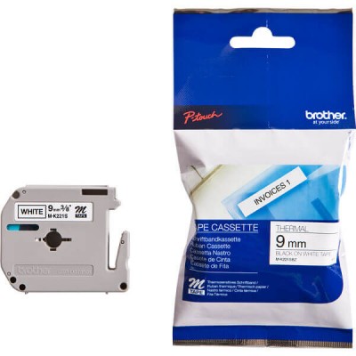 Nastro Originale Brother M-K221SBZ M-K221S 9mm 4 metri Nero su Bianco non laminato
