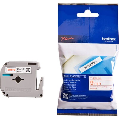 Nastro Originale Brother M-K222BZ M-K222 9mm 8 metri Rosso su Bianco non laminato